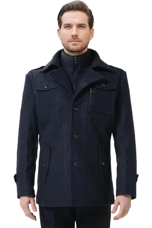 Allthemen Heren Wollen jas met opstaande kraag - Slim Fit Winter Warm Jasje - L