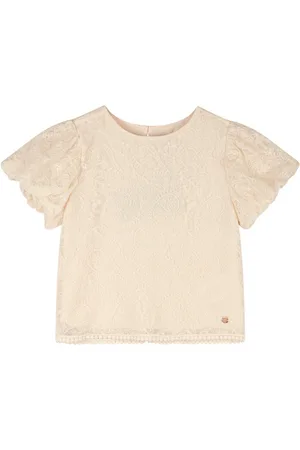NoNo Zomer blouse meisjes Ivoor wit - geborduurd mesh - pofmouw - korte mouw - Tessy