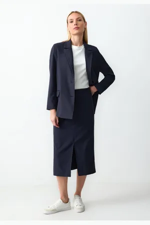 Jimmy Key Marineblauwe Krijtstreep Midi-Rok