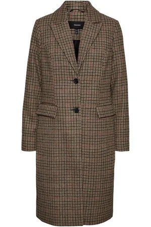 VERO MODA Jas Vmblast Check Long Wool Jacket Ga 10273533 Tan/houndstoot Dames