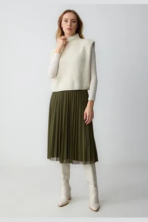 Jimmy Key Hoge Taille Geplooide Relaxte Midi-Rok