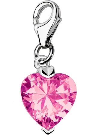 quiges – 925 - Zilver – Charm - Bedel - Hanger - Kristal Zirkonia Hart Roze - met – sterling - zilver - karabijnslot - geschikt - voor -Bedelarmband HC036