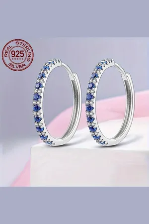 Zilver 925 Sterling en Oorbellen met Blauwe Zirconia Steentjes