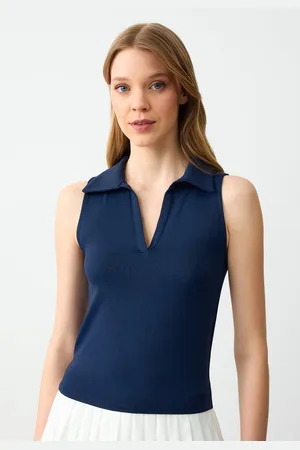 Jimmy Key Marineblauwe Mouwloze Poloblouse