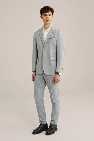 WE Fashion Heren Slim fit pantalon met krijtstreep