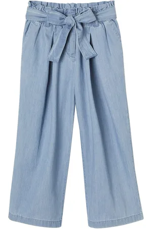 Vertbaudet Wijde "paperbag"-driekwartmeisjesbroek van licht denim