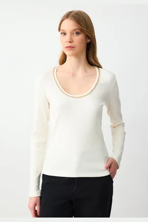 Jimmy Key Slim Fit U-Hals Kettingdetail Gebreide Blouse