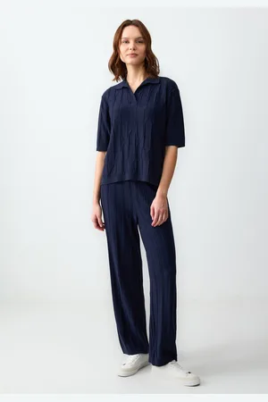 Jimmy Key Relaxed Fit Hoge Taille Wijde Pijpen Gebreide Broek Met Patroon