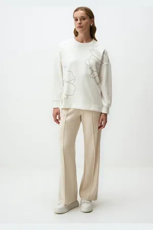 Jimmy Key Hoge Taille Wijde Pijpen Split Comfortabel Broek