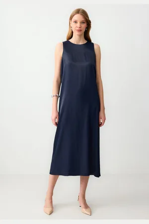 Jimmy Key Marineblauwe Mouwloze Midi-Jurk