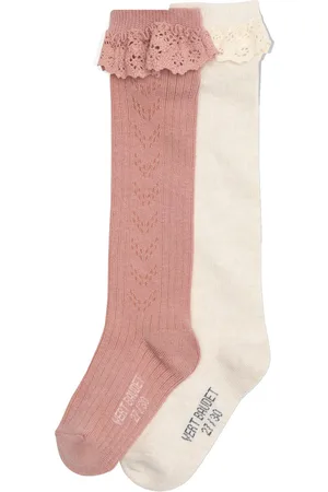 Vertbaudet Set van 2 paar hoge meisjessokken in tricot met ajour en kant