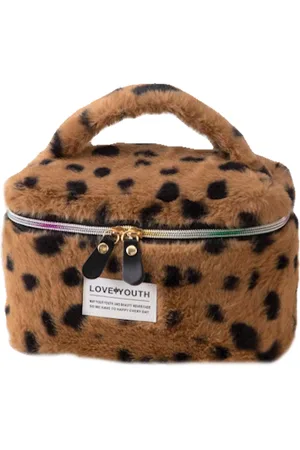 Fashion Favorite Furry Leopard Toilettas - | Make-Up Tas | 22 x 15 x 15 cm |