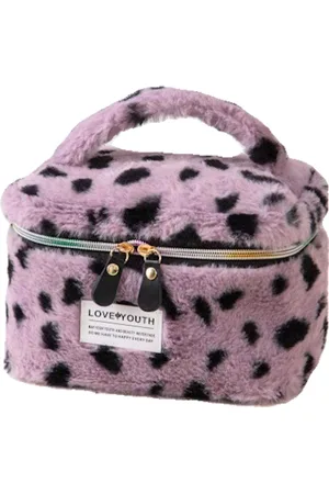 Fashion Favorite Furry Leopard Toilettas - | Make-Up Tas | 22 x 15 x 15 cm |