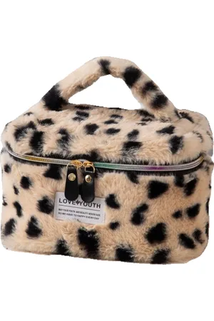 Fashion Favorite Furry Leopard Toilettas - | Make-Up Tas | 22 x 15 x 15 cm |