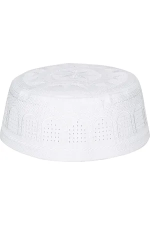 Merkloos Wit Borduurwerk Beanie Hoed voor Ramadan en Eid - 57 cm