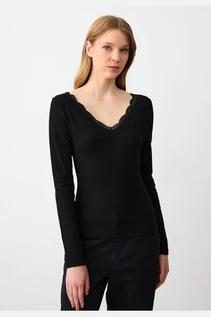 Jimmy Key Zwarte Blouse Met V-Hals En Kant