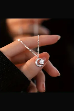 Zilver 925 Sterling en Ketting met Halve Maan & Zirkonia - Elegante Dames Hanger - Cadeau voor Vrouwen