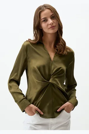 Jimmy Key V-Hals Satijnen Blouse Met Lange Mouwen