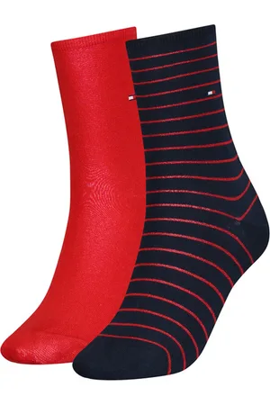 Tommy Hilfiger Damessokken Small Stripe (2-pack) - uni en gestreept katoen - rood met blauw