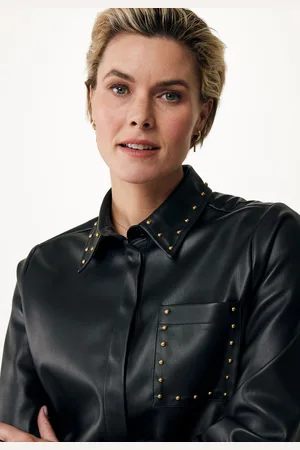 Mexx Blouse Imitatieleer Zwart Dames