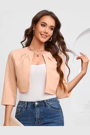 Merkloos Dames Bolero Kort Elegant Cardigan 3/4 Mouw Schouder Jas Feestelijke Blazer S