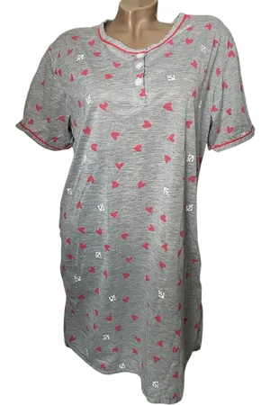 Merkloos Dames nachthemd korte mouw /rood met stippen M 38-40