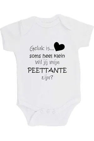 Merkloos 100% katoenen Romper "Geluk is soms heel klein Wil jij mijn PEETTANTE zijn?" Meter Unisex Katoen Wit/zwart 68/74