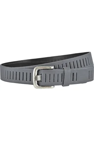Landley Grijze Leren Kinderriem Unisex - Geperforeerde Gleufjes Riem - Jongen / Meisje - Echt Leer - Breedte 3 cm - - Lengte totaal 70 cm / Riemmaat 55