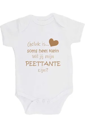 Merkloos 100% katoenen Romper "Geluk is soms heel klein Wil jij mijn PEETTANTE zijn?" Meter Unisex Katoen Wit/capuccino