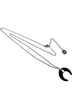 esde2 45cm tot 50cm Ketting met Hanger Dames - Gepolijst RVS - Ketting met Zwarte Halve Maan Hanger