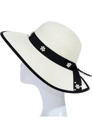 Merkloos Nan Zonnehoed Dames - UV Werend - Papieren hoed - Zomerhoed heren - Met pareldecoraties - 40 cm