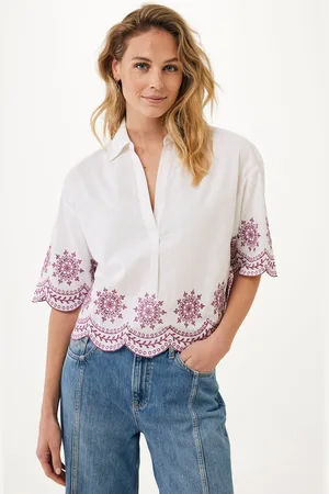 Mexx Cropped Embroidery Blouse White Dames