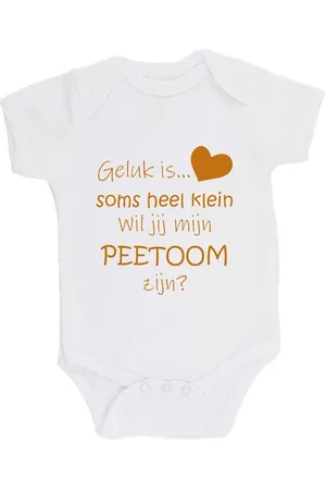 Merkloos 100% katoenen Romper "Geluk is soms heel klein Wil jij mijn PEETOOM zijn?" Meter Unisex Katoen Wit/tan