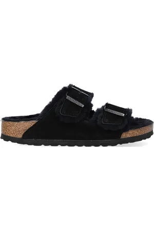 Birkenstock Arizona Shearling Veloursleder Suede Narrow Pantoffels - Black