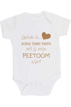 Merkloos 100% katoenen Romper "Geluk is soms heel klein Wil jij mijn PEETOOM zijn?" Meter Unisex Katoen Wit/capuccino