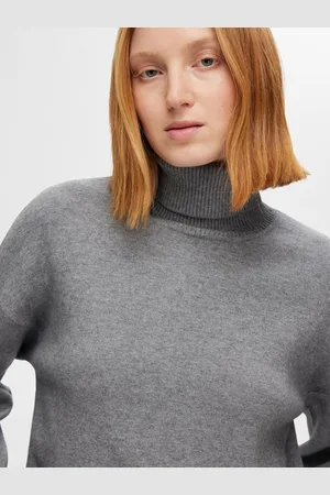 SELECTED Kamma LS Knit Roll Neck Medium Grey Melange