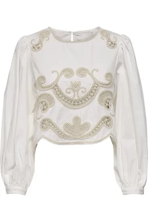 JDY Jacqueline de Yong Blouse erica L/s Crochet Crop Top Wvn E 15353930 Cloud Dancer Dames