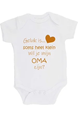 Merkloos 100% katoenen Romper Zwangerschap Aankondiging 2.0 "Geluk is soms heel klein wil je mijn OMA zijn?" Unisex Katoen Wit/tan