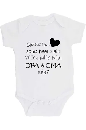 Merkloos 100% katoenen Romper Zwangerschap Aankondiging 2.0 "Geluk is soms heel klein willen jullie mijn OPA & OMA zijn?" Unisex Katoen Wit/zwart