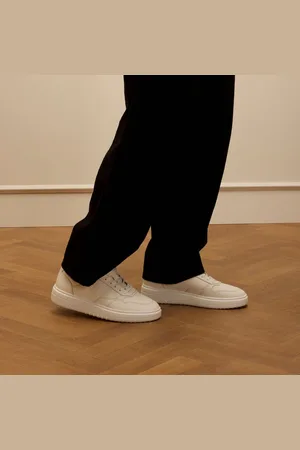 Manfield Heren - Witte leren sneakers