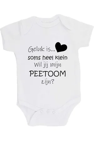 Merkloos 100% katoenen Romper "Geluk is soms heel klein Wil jij mijn PEETOOM zijn?" Meter Unisex Katoen Wit/zwart 68/74