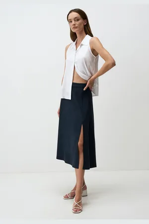 Jimmy Key Rechte Pasvorm Hoge Taille Bloemen Midi Linnen Rok