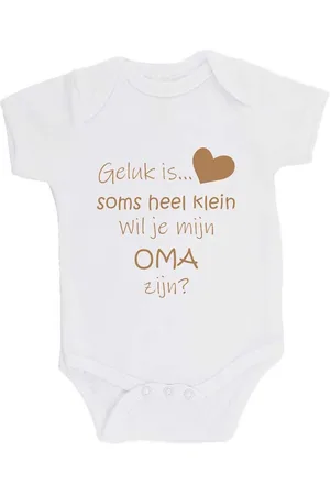 Merkloos 100% katoenen Romper Zwangerschap Aankondiging 2.0 "Geluk is soms heel klein wil je mijn OMA zijn?" Unisex Katoen Wit/cappuccino