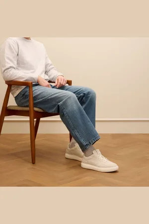 Manfield Heren - Witte nubuck sneakers
