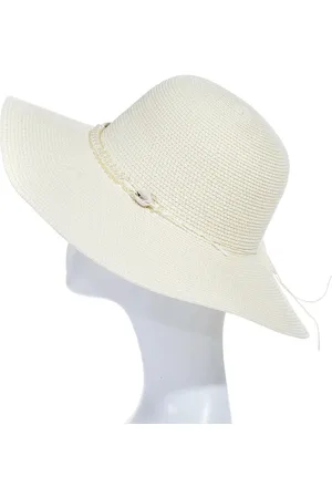 Merkloos Hazel Zonnehoed Dames - UV Werend - Papieren hoed - Zomerhoed heren - Met ornamenten - 40 cm