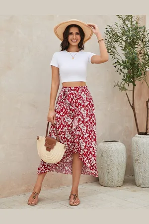 Merkloos Damesrokken Strandrokken Zomerrokken Midi-rokken Boheemse bloemenrokken met elastische taille XXL