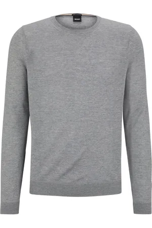 HUGO BOSS BOSS Leno slim fit trui wol - heren pullover middeldik O-hals - lichtgrijs