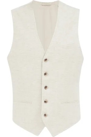 WE Fashion Heren Gilet van linnenmix met visgraatpatroon