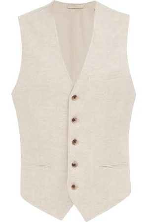 WE Fashion Heren Gilet van linnenmix met visgraatpatroon