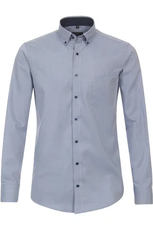 Redmond Modern fit overhemd - popeline - blauw mini dessin - Strijkvriendelijk - Boordmaat: 45 - 46